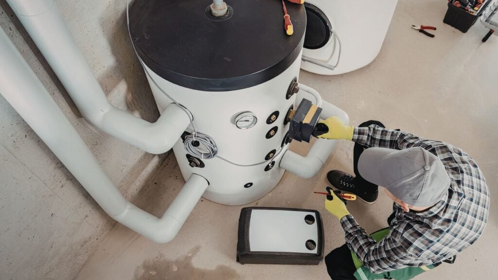 AO Smith Rheem State traditional tank water heater installed in NJ home