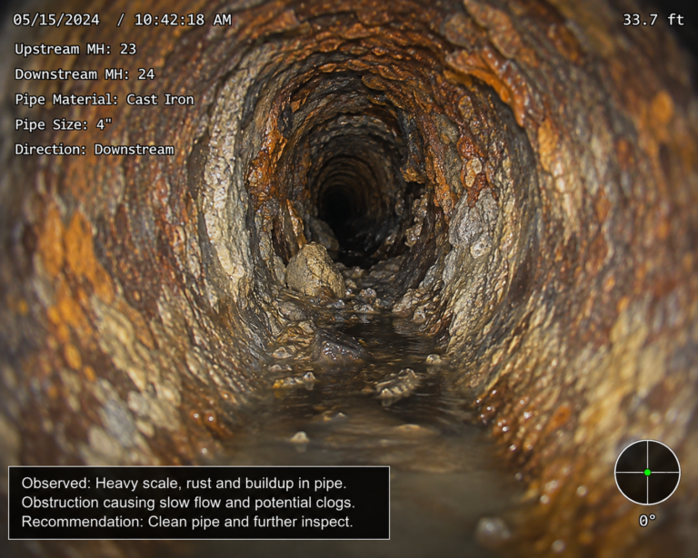camera scope in old cast iron sewer pipe