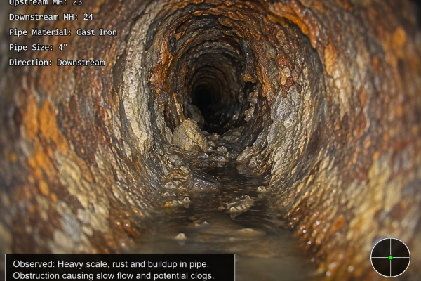 camera scope in old cast iron sewer pipe